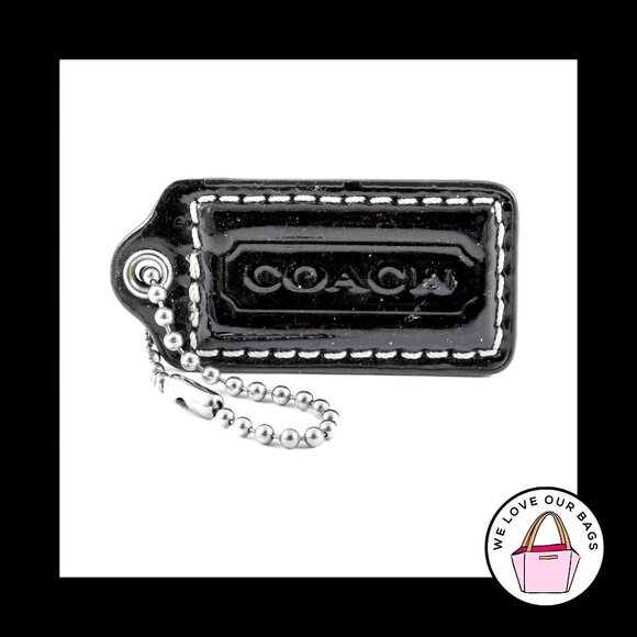 2" Medium COACH Black Patent Leather Nickel Key Fob Bag Charm Keychain Hang Tag - Picture 1 of 1